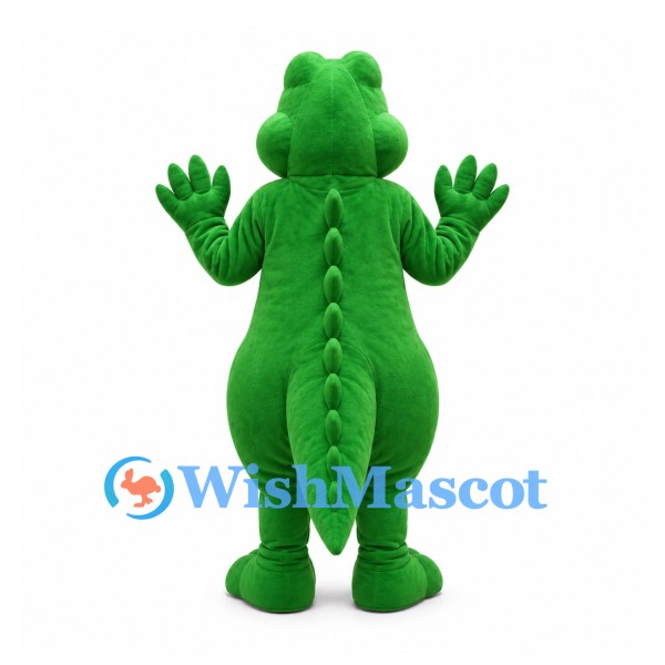 Alligator Mascot Costume in Green with Yellow Belly and Open Jaws