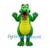 Alligator Mascot Costume in Green with Yellow Belly and Open Jaws