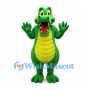 Alligator Mascot Costume in Green with Yellow Belly and Open Jaws