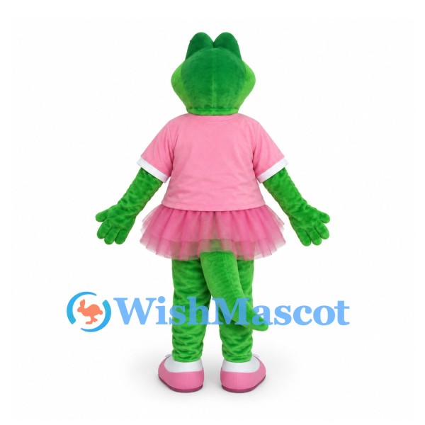 Alligator Mascot Costume in Green with Pink Shirt and Tutu