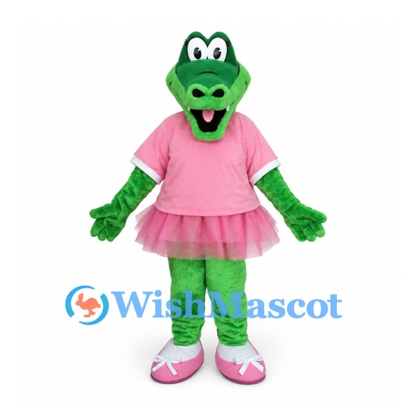 Alligator Mascot Costume in Green with Pink Shirt and Tutu