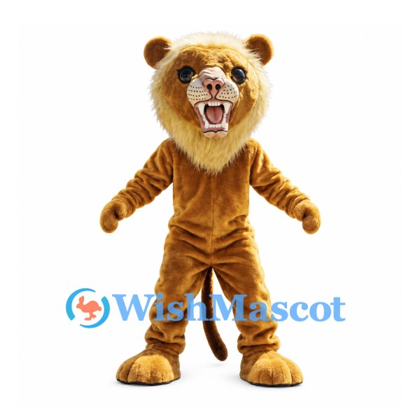 Lion Mascot Costume in Gold with Pale Mane and Roaring Face