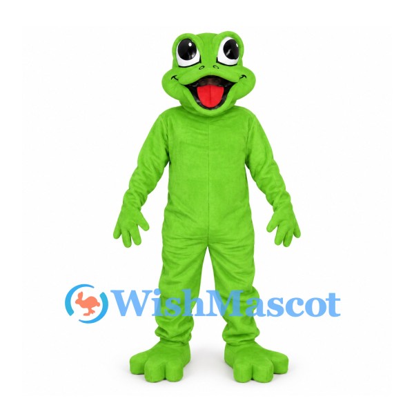 Frog Mascot Costume in Lime Green with Wide Eyes and Webbed Feet