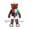 Bear Mascot Costume with Multicolor Rugby Shirt and White Shorts