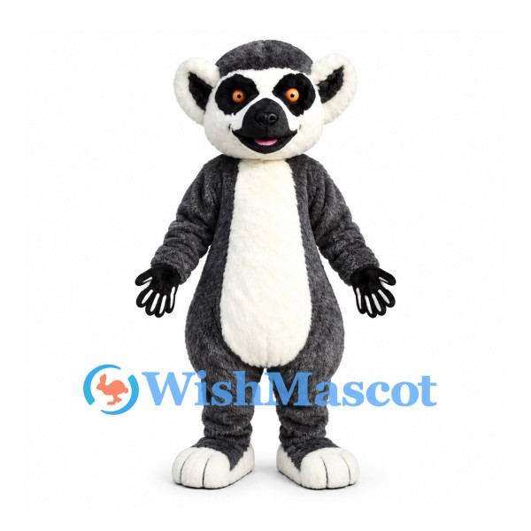 Lemur Mascot Costume in Gray with Black and White Ringed Tail