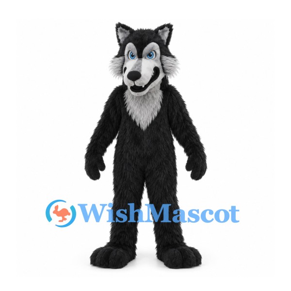 Wolf Mascot Costume in Black with Gray Cheeks and Chest