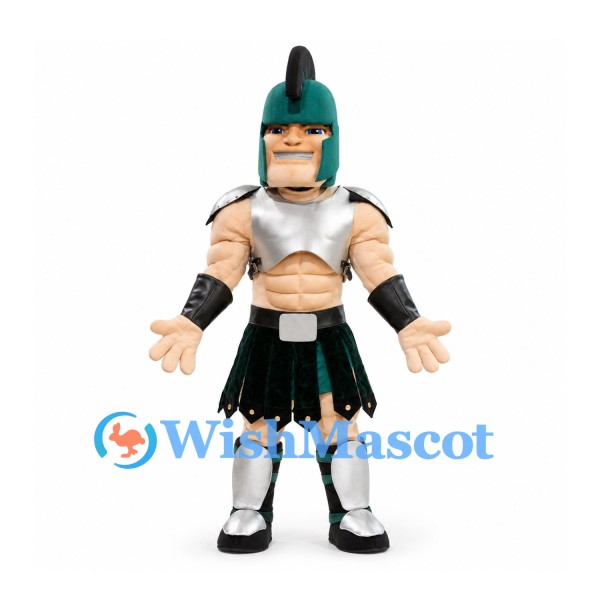 Roman Warrior Mascot Costume with Green Crested Helmet and Silver Armor
