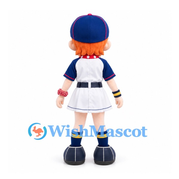 Baseball Girl Mascot Costume with Navy Cap and White Dress with Red Scarf