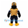 Black Bird Mascot Costume with Gold Football Helmet and Jersey