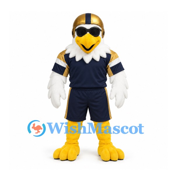 Eagle Mascot Costume with Gold Football Helmet and Sunglasses