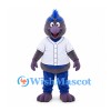 Purple Bird Mascot Costume with White Baseball Shirt and Blue Pants