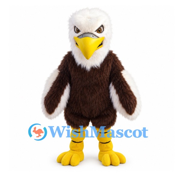 Eagle Mascot Costume in Brown and White with Long Wing Feathers