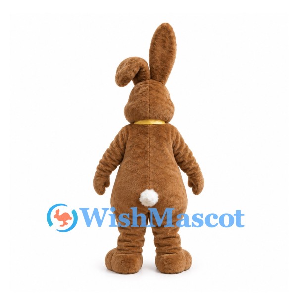 Rabbit Mascot Costume in Brown with Yellow Bow Tie and White Belly