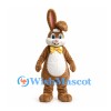 Rabbit Mascot Costume in Brown with Yellow Bow Tie and White Belly