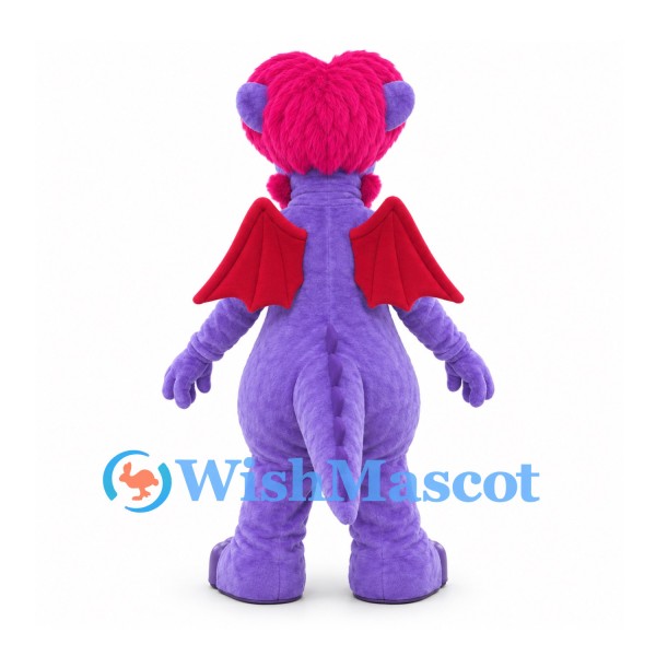 Dragon Mascot Costume in Purple with Pink Hair and Red Wings