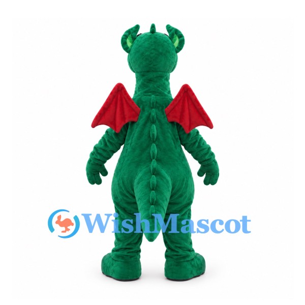 Dragon Mascot Costume in Green with Red Wings and Pale Belly