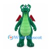 Dragon Mascot Costume in Green with Red Wings and Pale Belly