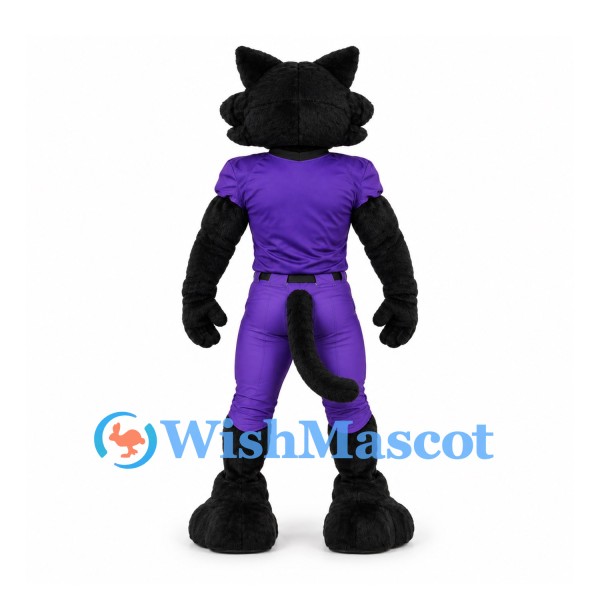 Black Panther Mascot Costume with Purple Football Uniform