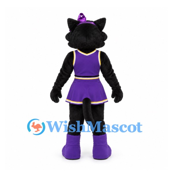 Black Panther Mascot Costume with Purple Cheerleader Dress and Bow