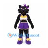Black Panther Mascot Costume with Purple Cheerleader Dress and Bow