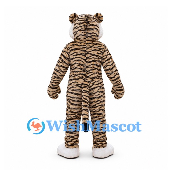 Tiger Mascot Costume in Beige with Black Stripes and White Belly