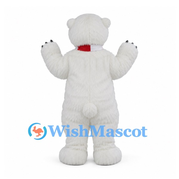 Polar Bear Mascot Costume in White with Red and White Scarf