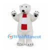 Polar Bear Mascot Costume in White with Red and White Scarf