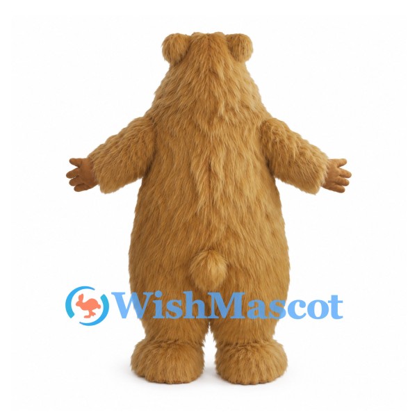 Bear Mascot Costume in Golden Tan with Long Shaggy Fur