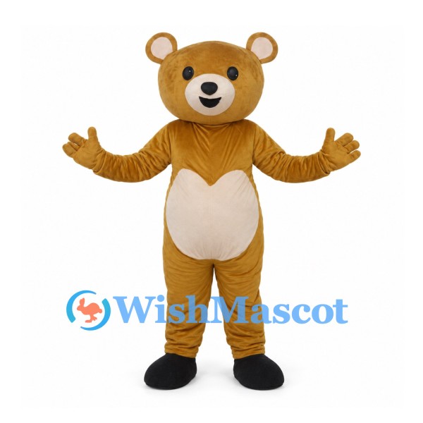 Bear Mascot Costume in Gold with Cream Heart Belly and Black Feet