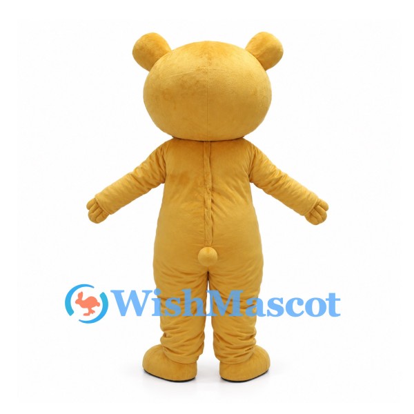 Bear Mascot Costume in Yellow with White Heart Belly and Smiling Eyes