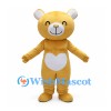 Bear Mascot Costume in Yellow with White Heart Belly and Smiling Eyes