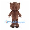 Bear Mascot Costume in Brown with Navy Bow Tie and Cream Muzzle