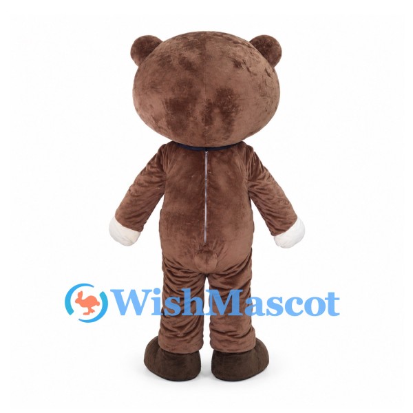 Bear Mascot Costume in Brown with Navy Bow Tie and Cream Muzzle