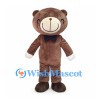 Bear Mascot Costume in Brown with Navy Bow Tie and Cream Muzzle