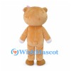 Tan Bear Mascot Costume with Pink Hair Bow and White Gloves