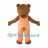Brown Bear Mascot Costume with Peach Overalls and Blue Pocket