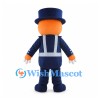 Bear Mascot Costume in Orange with Navy Top Hat and Uniform