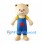 Cream Bear Mascot Costume with Blue Overalls and Yellow Shirt