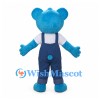 Blue Bear Mascot Costume with Navy Overalls