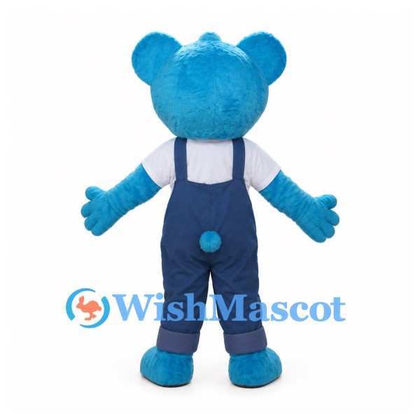 Blue Bear Mascot Costume with Navy Overalls