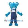 Blue Bear Mascot Costume with Navy Overalls