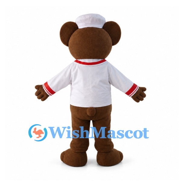 Bear Chef Mascot Costume with White Hat and Red Button Jacket