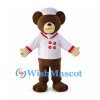 Bear Chef Mascot Costume with White Hat and Red Button Jacket