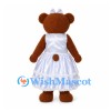 Bear Bride Mascot Costume with White Layered Dress and Hair Bow
