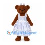 Bear Bride Mascot Costume with White Layered Dress and Hair Bow
