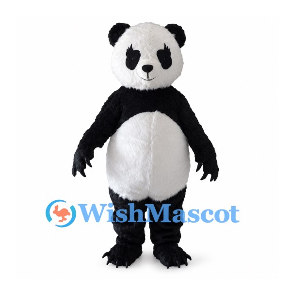 Panda Mascot Costume with Round White Belly and Black Clawed Paws