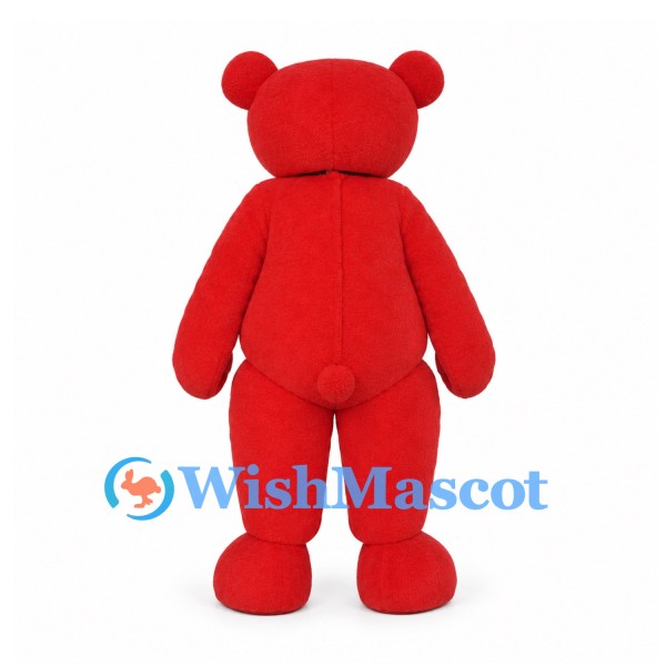 Red Bear Mascot Costume with Black Bow Tie and Mittens