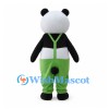 Panda Mascot Costume with Green Suspender Pants