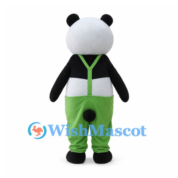 Panda Mascot Costume with Green Suspender Pants