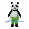 Panda Mascot Costume with Green Suspender Pants